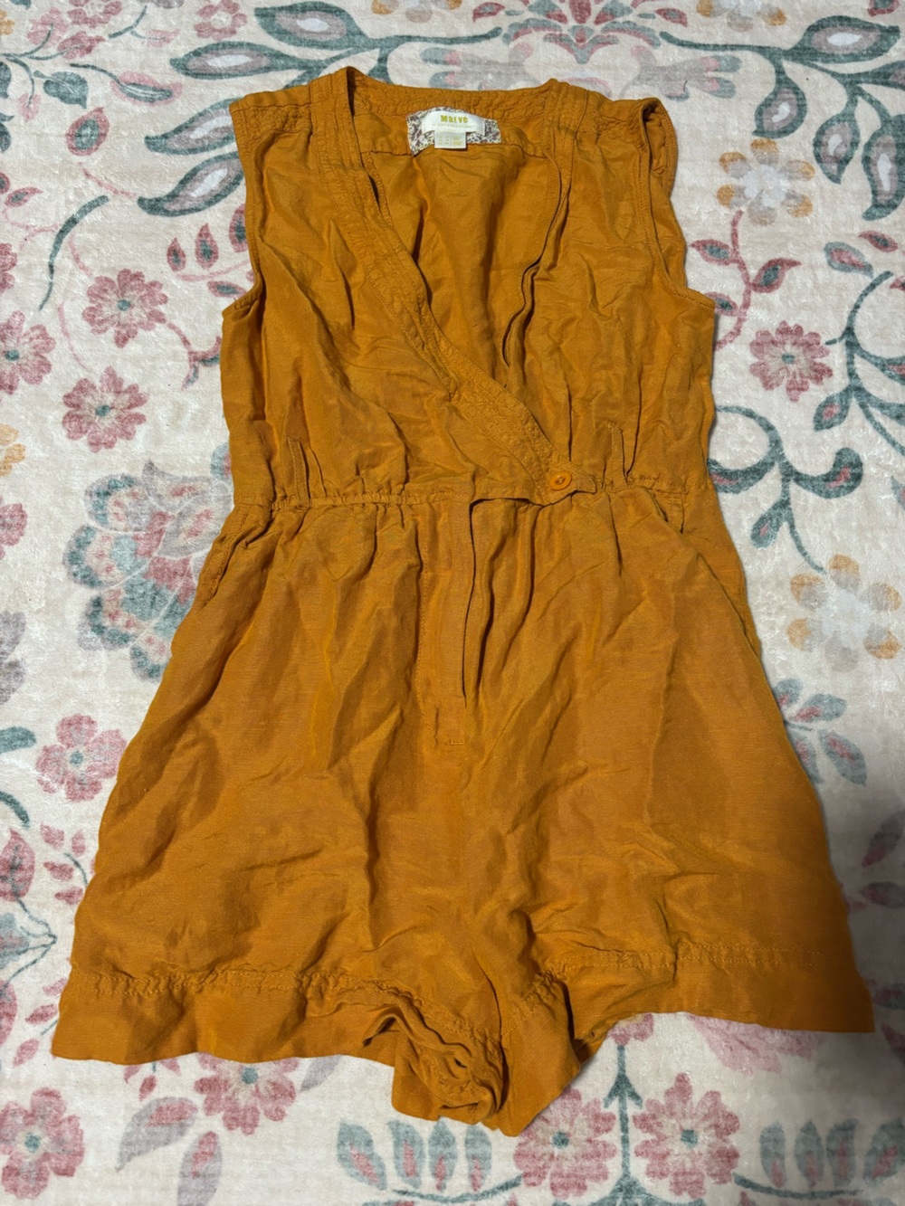 Anthropologie Maeve Muted Orange Sleeveless Wrap Romper